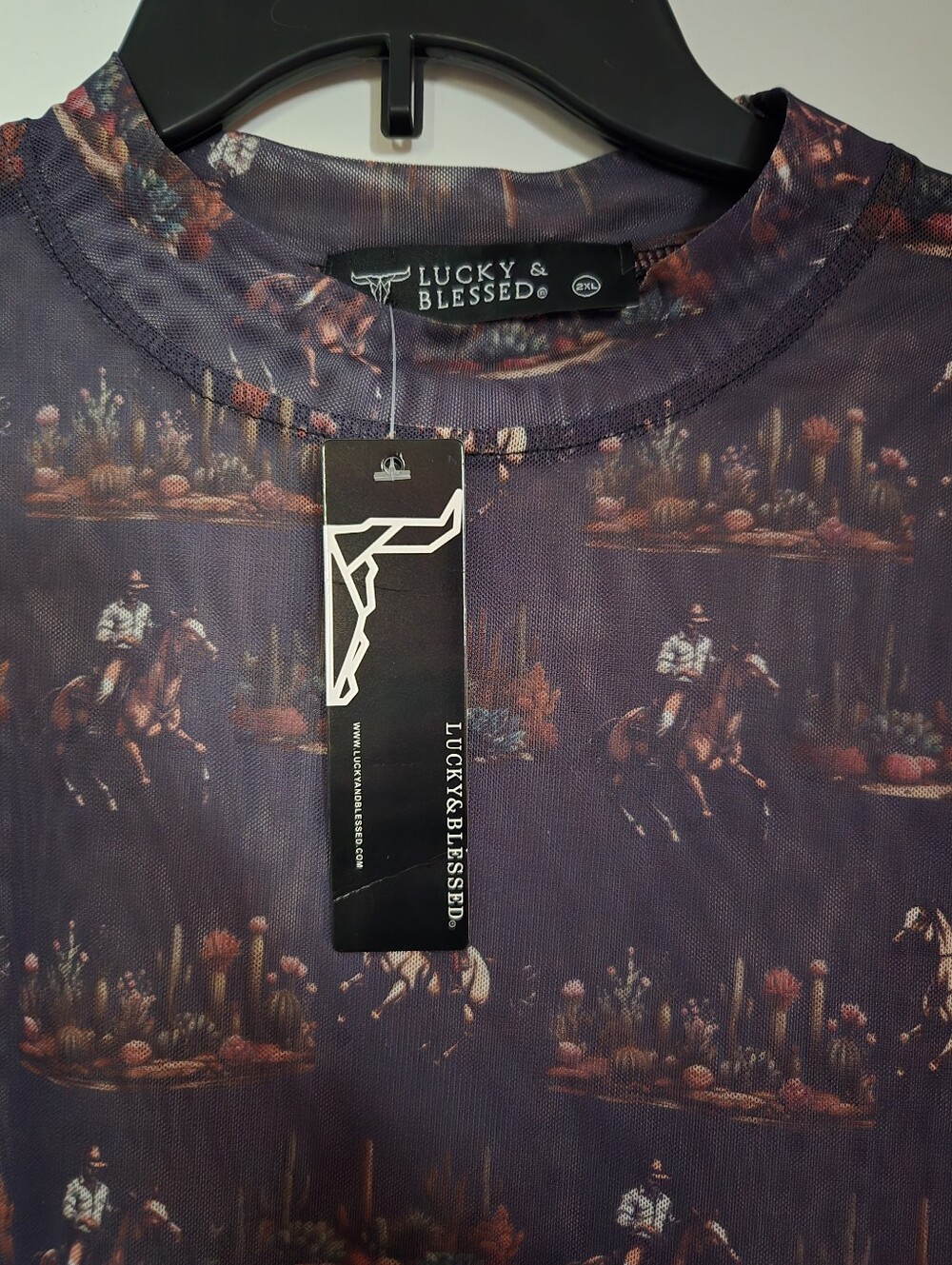 Lucky & Blessed Womens  Navy Purple Western Horse  Mesh